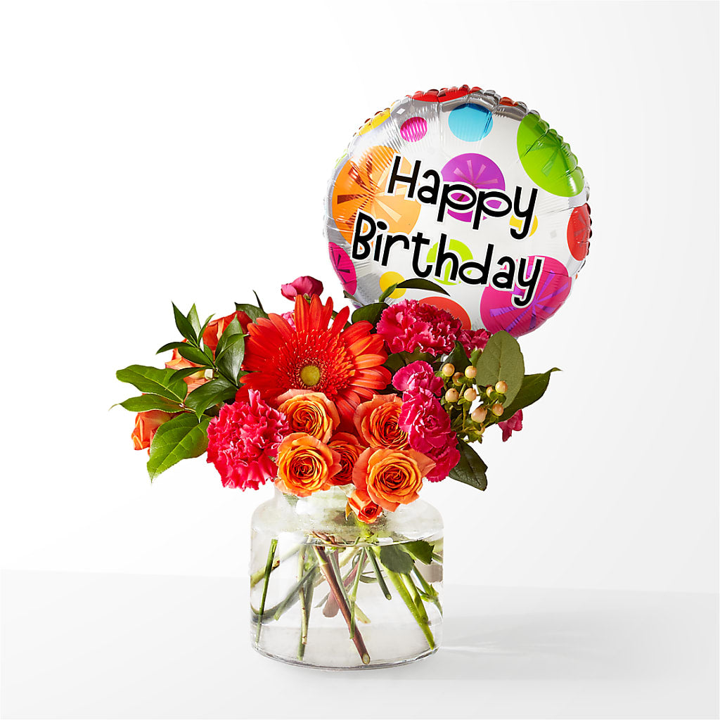 Fiesta Bouquet with Birthday Balloon – Alum Rock Florist, San Jose CA