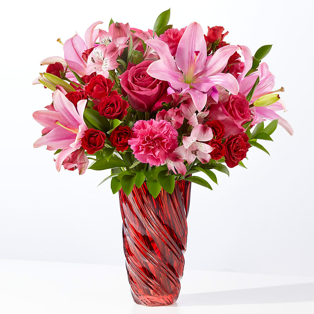 In Love Bouquet with Luxe Swirl Vase – Alum Rock Florist, San Jose CA