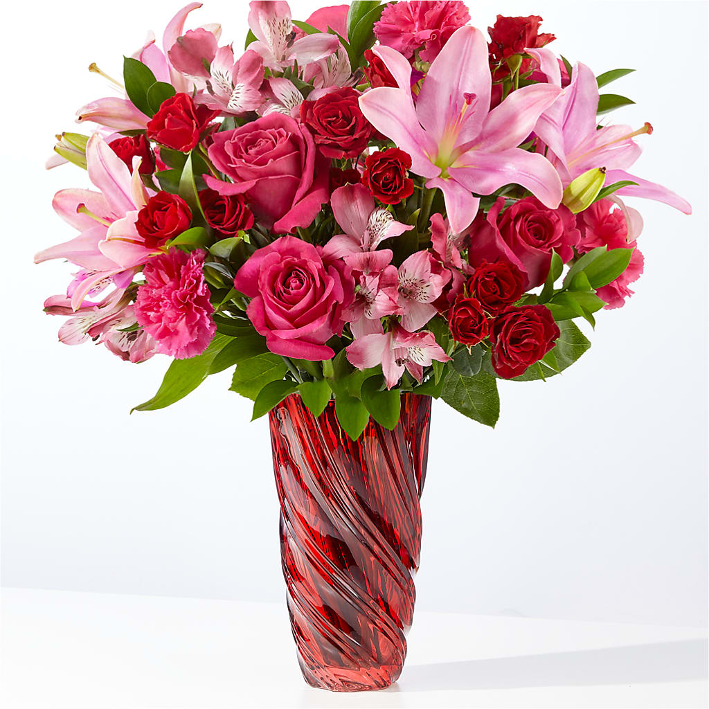 In Love Bouquet with Luxe Swirl Vase – Alum Rock Florist, San Jose CA
