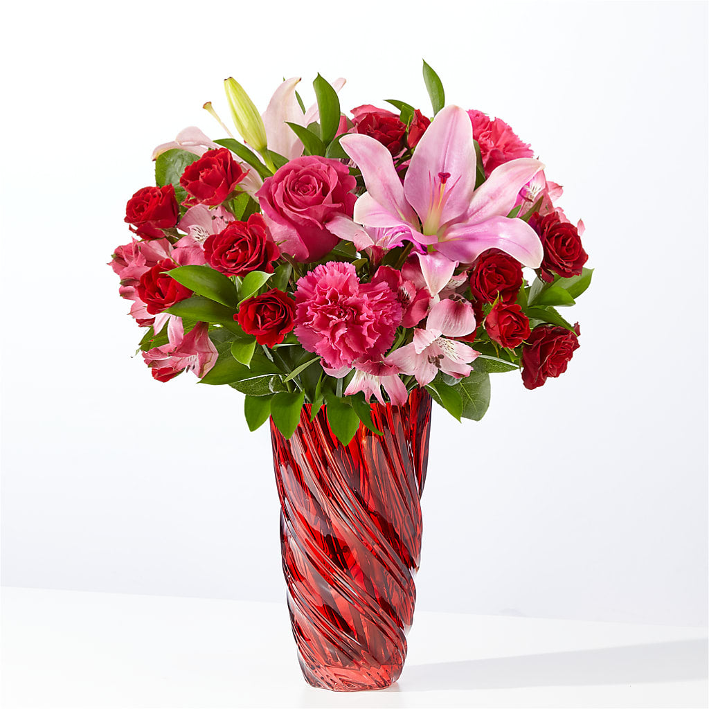In Love Bouquet with Luxe Swirl Vase – Alum Rock Florist, San Jose CA