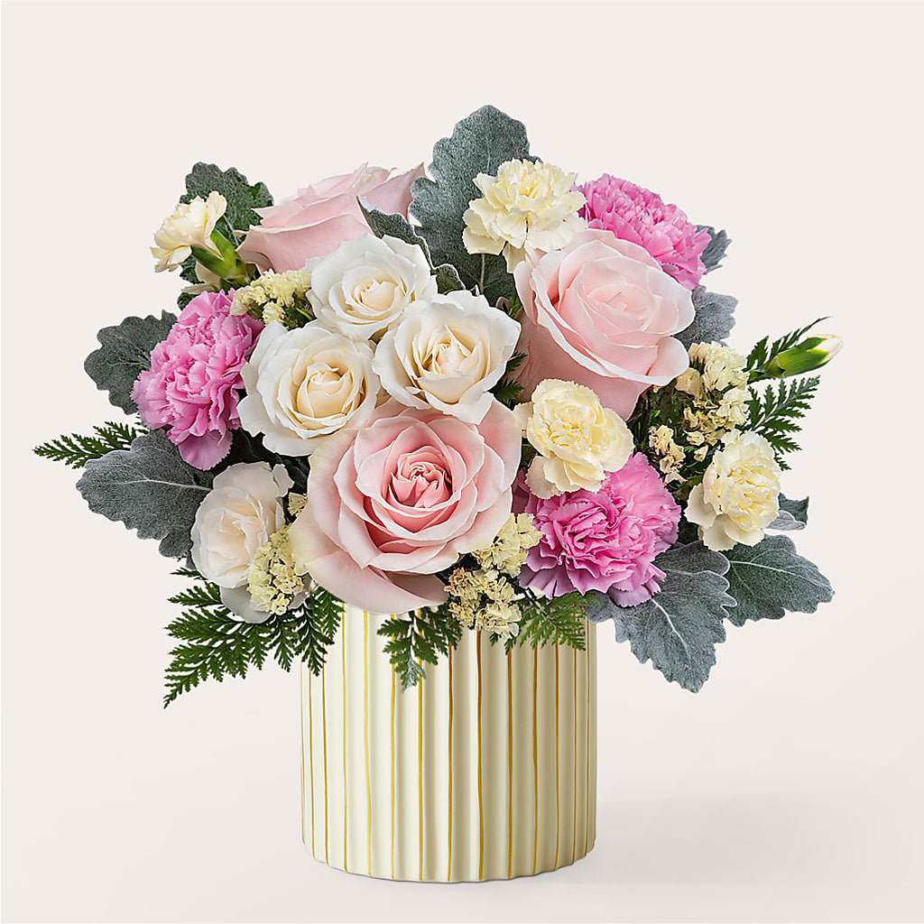 Blissful Moments Bouquet with Ivory Vase – Alum Rock Florist, San Jose CA