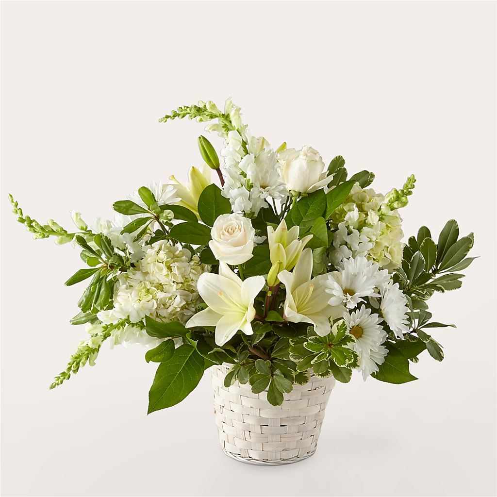 Ivory Elegance Floral Basket – Alum Rock Florist, San Jose CA