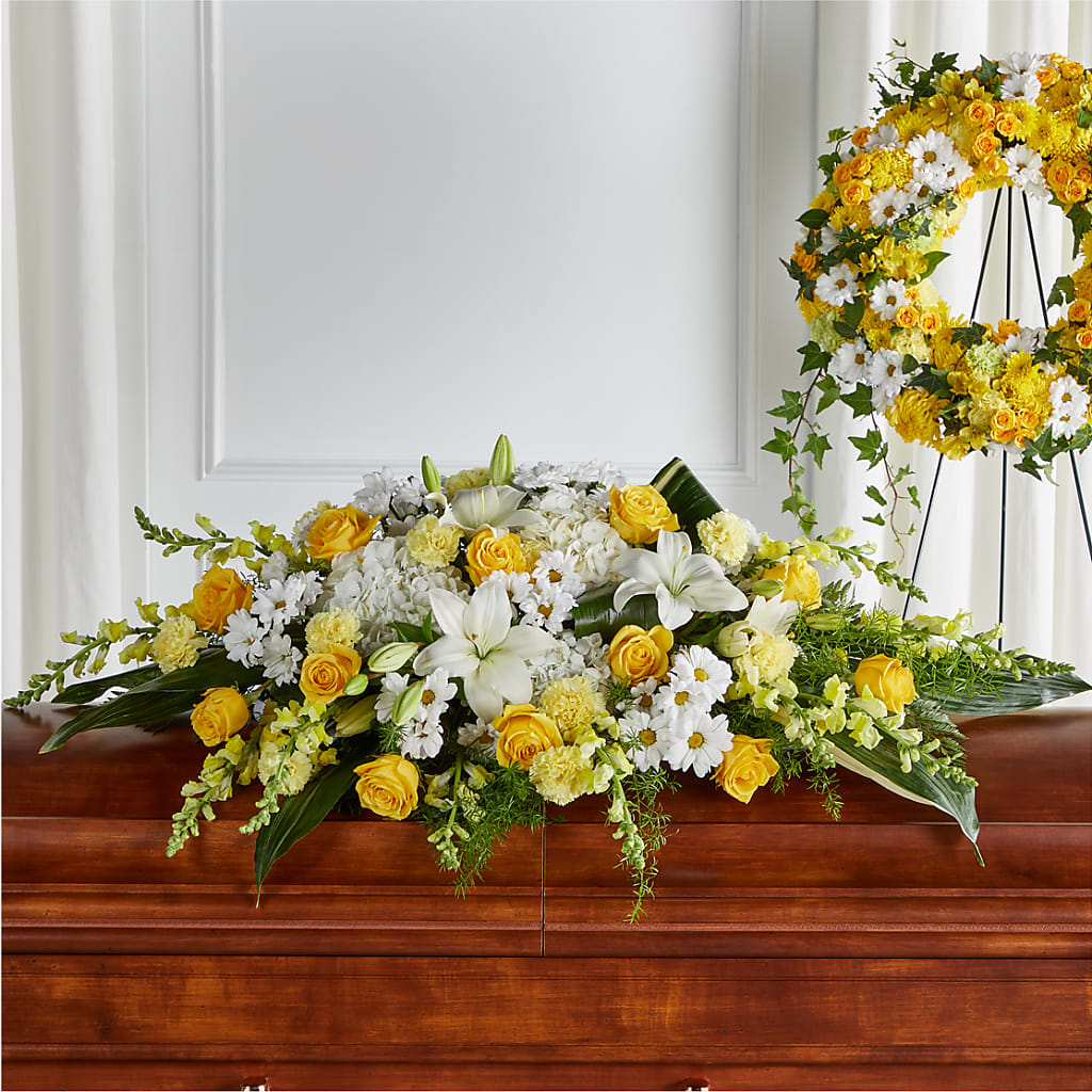 Golden Harmony Casket Spray – Alum Rock Florist, San Jose CA