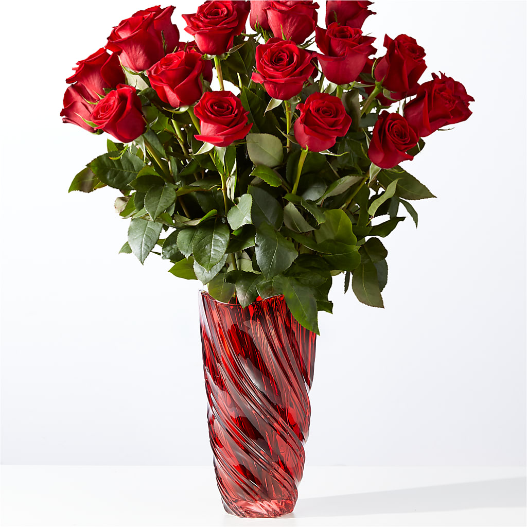 Classic Love Red Rose Bouquet with Luxe Swirl Vase – Alum Rock Florist, San Jose CA