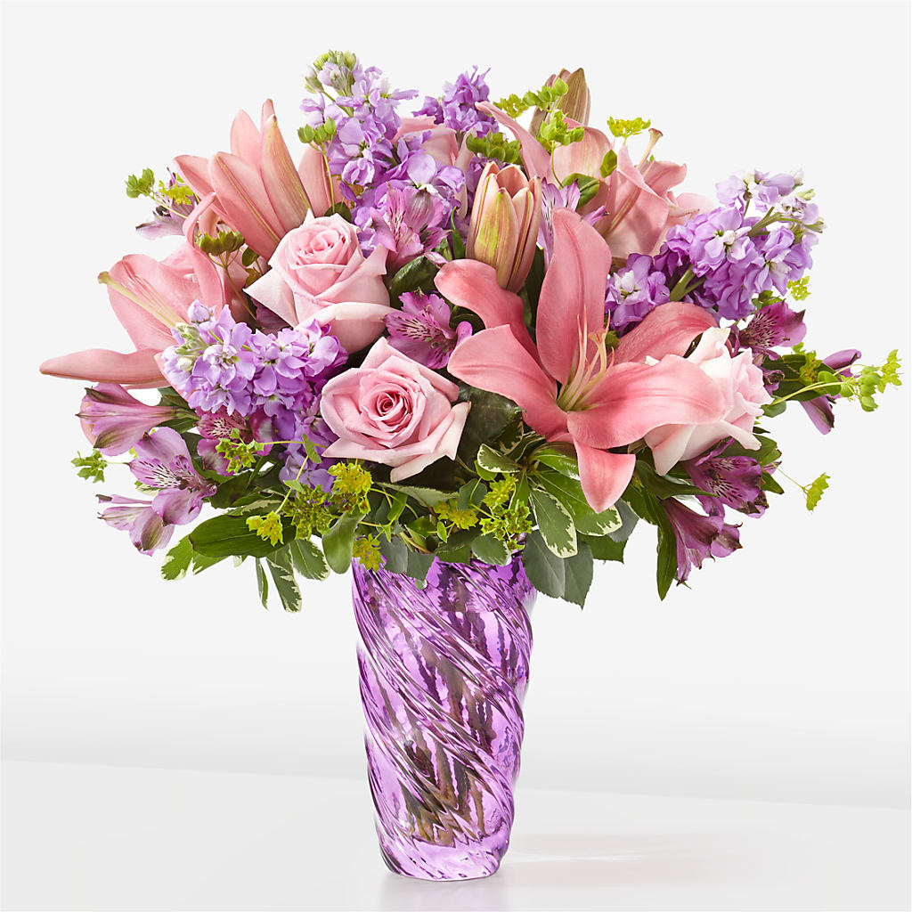 Precious Petals Bouquet with Luxe Swirl Vase – Alum Rock Florist, San Jose CA