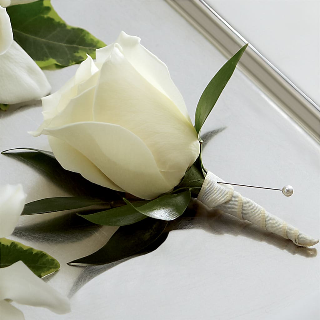 White Rose Boutonniere – Alum Rock Florist, San Jose CA