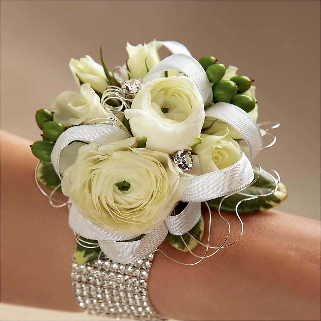 White Wedding Corsage – Alum Rock Florist, San Jose CA