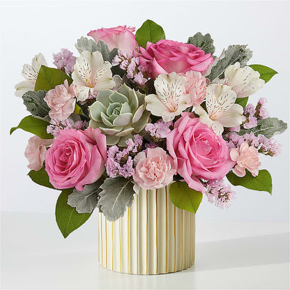 Dusty Rose Bouquet with Ivory Vase –  Alum Rock Florist, San Jose CA
