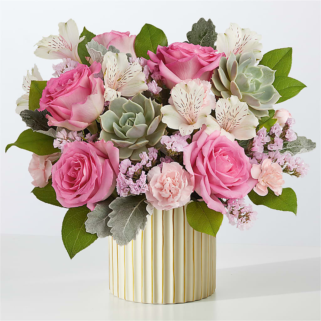 Dusty Rose Bouquet with Ivory Vase –  Alum Rock Florist, San Jose CA
