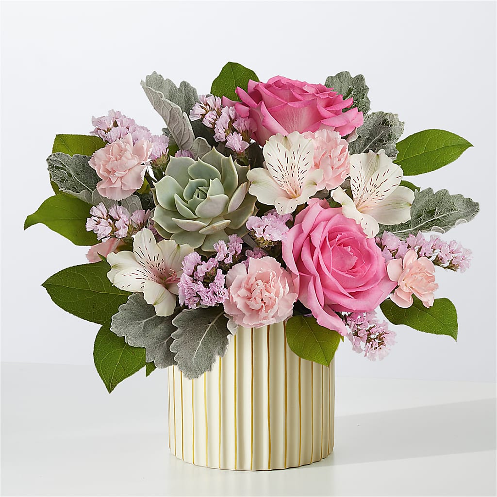 Dusty Rose Bouquet with Ivory Vase –  Alum Rock Florist, San Jose CA