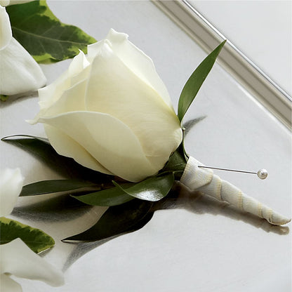 White Rose Boutonniere –  Alum Rock Florist, San Jose CA